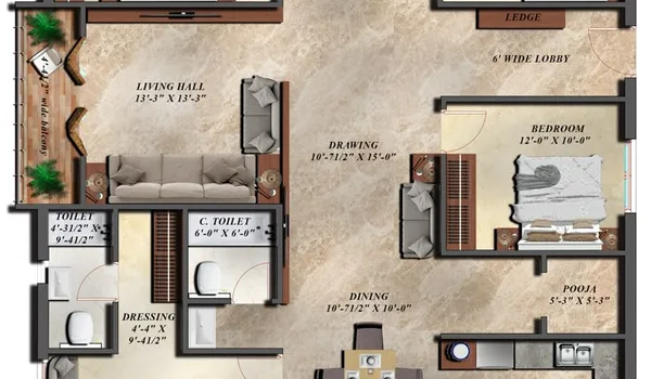 4 BHK, 2,723 - 3,013 sq.ft. floor plan at Prestige Tellapur
